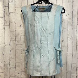 It's Rich Vintage Vest Tiffany Blue Suede Patchwork with Crochet and Side Ties
